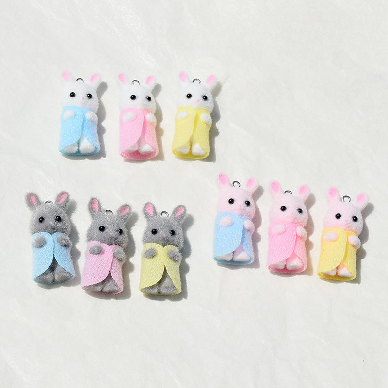 3Pcs 3D Flocking Resin Rabbit  - 3D Printing Earrings ulasan dan harga